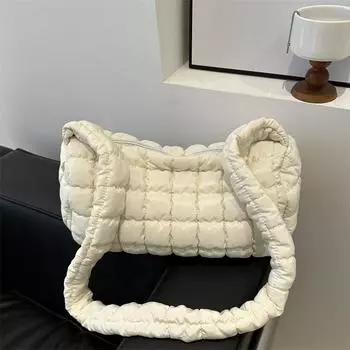 Сумка-облако с вышивкой в виде ромба, хлопковая сумка, персонализированная плиссированная сумка через плечо, модная иностранная сумка-мессенджер, повседневная сумка для поездок на работу темно-коричневого