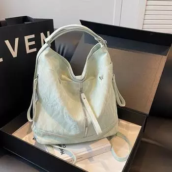 Сумка Oblique span 2024, новая простая сумка-тоут большой вместимости, многофункциональный рюкзак через плечо, свежая однотонная женская сумка 35*14*33 мятный зеленый