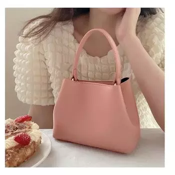 Сумка однотонная корейская версия Ins Niche Design Bucket Bag Мягкая кожаная сумка-корзина для овощей цвета конфет для женщин