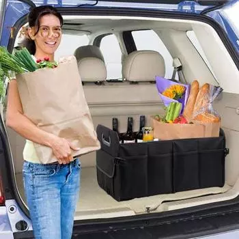 Сумка-органайзер для багажника автомобиля с ручкой, большая вместимость, несколько отделений, водонепроницаемая складная конструкция, автомобильный органайзер чёрный