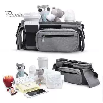 Сумка-органайзер для детской коляски Изолированная бутылочка для кормления Держатель для салфеток Съемная сумка для телефона на молнии Ткань Оксфорд Многофункциональная подвесная сумка для коляски розовый