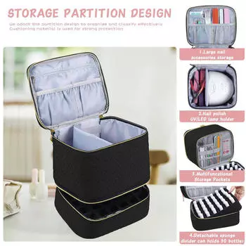 Сумка-органайзер для лака для ногтей, двухслойная, прочная, вмещает 30 флаконов и чёрный