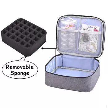 Сумка-органайзер для лака для ногтей портативная вмещает 30 флаконов двухслойная для маникюрных инструментов blue flower