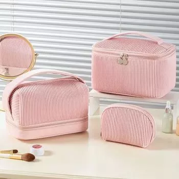 Сумка-органайзер для макияжа ярких цветов, большая вместительная сумка для стирки, качественная косметичка для путешествий 1 розовый