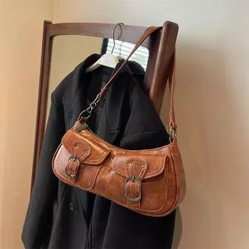 Сумка-паровоз в стиле ретро, женская, осень-зима 2024 года, новая сумка подмышкой, высококачественная нишевая сумка-полумесяц, сумка через плечо с двумя карманами