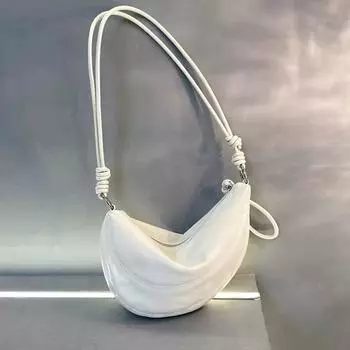Сумка-пельмень из овчины Сумка из натуральной кожи Женская Новая Подмышечная Корейский стиль Нишевая Круассан Полумесяц Универсальная На плечо На плечо White