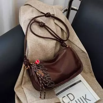 Сумка-пельмень женская 2024 года, новая повседневная универсальная женская сумка из коровьей кожи, мини-сумка через плечо, сумка для мобильного телефона чёрный