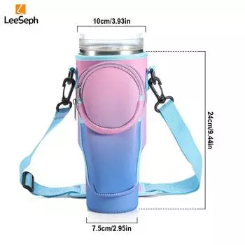 Сумка-переноска для бутылок с водой Leeseph New для стакана Stanley 40 унций, с карманом для телефона, держателем для бутылок с водой и регулируемым ремешком чёрный