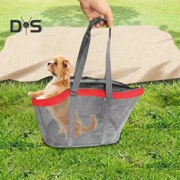 Сумка-переноска для домашних животных Сумка большой вместимости Дышащая сетчатая сумка для прогулок для домашних животных Сумка для переноски кошек на молнии для прогулок в парке серый/красный