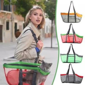 Сумка-переноска для домашних животных Сумка большой вместимости Дышащая сетчатая сумка для прогулок для домашних животных Сумка для переноски кошек на молнии для прогулок в парке серый/красный