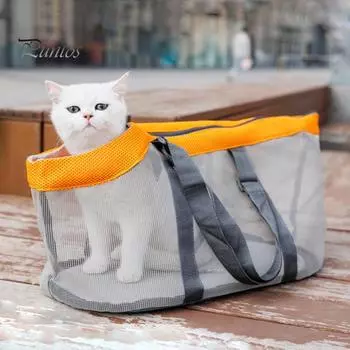 Сумка-переноска для домашних животных Сумка большой вместимости Дышащая сетчатая сумка для прогулок для домашних животных Сумка для переноски кошек на молнии для прогулок в парке серый/красный