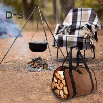 Сумка-переноска для дров, большая вместимость, сумка для хранения бревен, водонепроницаемая сумка-тоут для хранения дров, для кемпинга, отдыха на природе, у камина чёрный