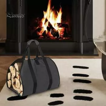 Сумка-переноска для дров, большая вместимость, сумка для хранения бревен, водонепроницаемая сумка-тоут для хранения дров, для кемпинга, отдыха на природе, у камина чёрный