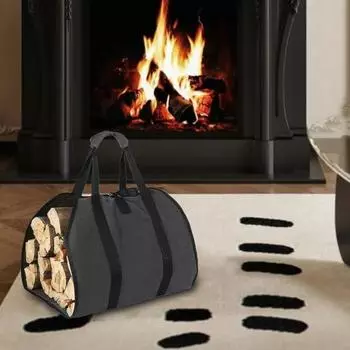 Сумка-переноска для дров Yousheng, большая вместительная сумка для хранения бревен, водонепроницаемая сумка-тоут для хранения бревен у камина, для кемпинга, активного отдыха на природе чёрный