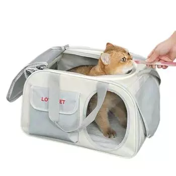 Сумка-переноска для кошек Мягкая переноска для маленьких собак с дышащей сеткой Складная переноска для домашних животных Портативная боковая дверь Переднее окно Незаменимое снаряжение для путешествий с домашними животными серый