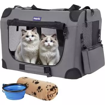 Сумка-переноска для собак Petprsco, Мягкий бокс для переноски питомцев для маленьких и средних собак и большая складная клетка для питомцев Нет для использования в помещении и на улице Кошки, 4-сторонняя сетка, серый