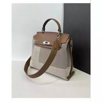 Сумка Platinum из кожи и клетчатой ткани с большой вместимостью, женская кожаная сумка для ношения на плече чёрный