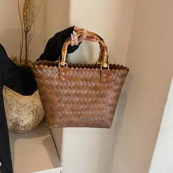 Сумка плетеная ручной работы для женщин, новая модная ручная сумка-корзина для овощей, сумка-ведро в стиле морского отпуска