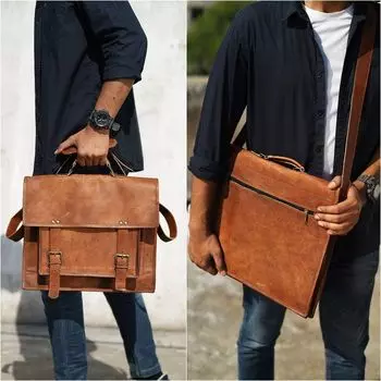 Сумка почтальона Alec из козьей кожи, мужская сумка для ноутбука, офисная сумка, мужская кожаная сумка, персонализированная коричневая кожаная сумка для мужчин 15 x 11 x 5 in коричневый