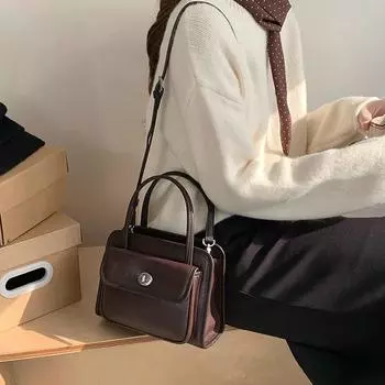 Сумка почтальона из коровьей кожи растительного дубления, женская винтажная сумка через плечо из натуральной кожи Niche Premium Sense One Size чёрный