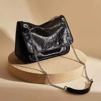 Сумка почтальона женская большая вместимость натуральная кожа сумка на цепочке премиум-класса сумка через плечо подмышкой чёрный