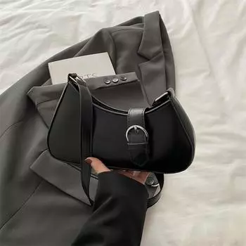 Сумка под мышкой женская 2025 новая высокоценная сумка-мессенджер на одно плечо нишевого дизайна текстурированная сумка-багет женская сумка чёрный