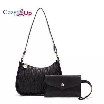 Сумка-подмышка Cozy Up Lingge с вышивкой, набор из двух однотонных цветов, свежая и милая сумка через плечо 21x17x7CM чёрный