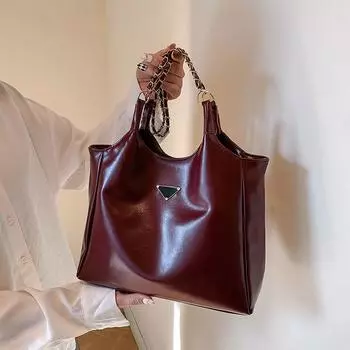 Сумка-подмышка с цепочкой, модная сумка через плечо, универсальная сумка-тоут в стиле ретро из искусственной кожи, большая вместимость, сумка-подмышка красный