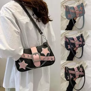 Сумка-подмышка с цветными блоками, женская сумка на плечо, повседневная маленькая квадратная сумка, персонализированная сумка на цепочке One Size чёрный