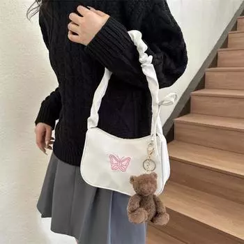 Сумка-подмышка с вышитой бабочкой, застежка-молния, маленькая сумка через плечо, повседневная портативная сумка для ежедневных выходов, хранения косметики, уличная чёрный