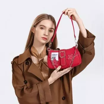 Сумка-подмышка Stars Cowboy Fashion Trend Niche Design Crescent Bag Холщовая сумка-тоут с цепочкой бордовый
