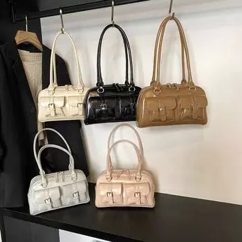 Сумка-подмышка в стиле ретро-боулинг с каблуком-ручкой для женщин, новая осенне-зимняя мода, универсальная повседневная сумка через плечо для работы и поездок