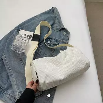 Сумка-подмышка в стиле ретро из вельвета, большая вместимость, простая модная сумка-подушка, широкий плечевой ремень, сумка через плечо бежевый