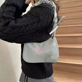 Сумка-подмышка Yousheng с вышивкой-бабочкой, застежка-молния, маленькая сумка через плечо, повседневная портативная сумка для ежедневных выходов, хранения косметики, уличная оранжевый