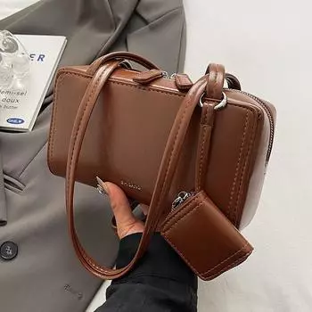 Сумка-подмышка, женская, вместительная, простая, универсальная, сумка для боулинга, повседневная, наплечная сумка высокого класса коричневый