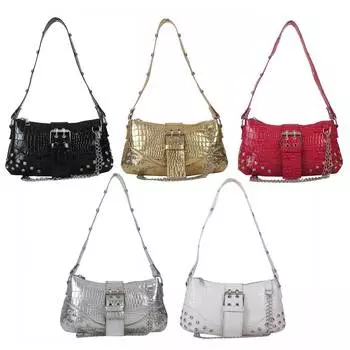 Сумка подмышки для женщин, крутые стильные сумки, новинка 2023 года, модная сумка для девочек, косметичка с цепочкой и заклепками Y2K чёрный