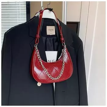 Сумка подмышкой для женщин, новый модный дизайн, цепочка, одно плечо, сумки через плечо, темперамент, дорожные сумки красного цвета в форме полумесяца
