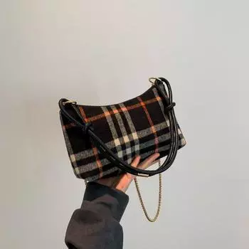 Сумка подмышкой из контрастной полосатой ткани премиум-класса, женская, новая, ретро, модная, шерстяная, универсальная, маленькая, квадратная, сумка 2024 года, сумка через плечо красный