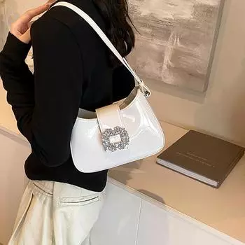 Сумка подмышкой из лакированной кожи с блестками и бриллиантами для женщин, новые простые универсальные вечерние сумки, повседневные сумки через плечо