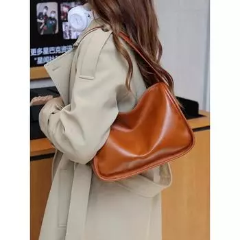 Сумка подмышкой из натуральной кожи Retro Commuter Premium Feel Niche Design Broadband Shoulder Crossbody Bag Женская сумка чёрный