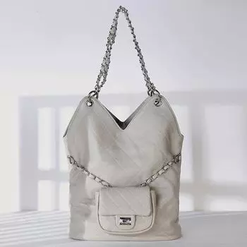 Сумка подмышкой из натуральной кожи с небольшой ароматной ромбовидной цепочкой, первый слой из коровьей кожи, большая вместимость, одно плечо, сумка для детей и мам, нейтральный тренд серый