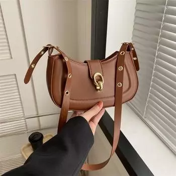 Сумка подмышкой из высококачественной фактуры 2024 года, новая простая персонализированная сумка-мессенджер, зимняя универсальная корейская версия, переносная сумка на одно плечо коричневый