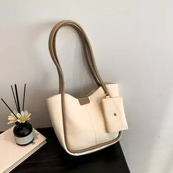 Сумка подмышкой из высококачественной фактуры для женщин 2024 года, новая модная простая сумка-ведро в стиле ретро, универсальная сумка-мессенджер через плечо чёрный