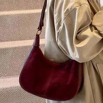 Сумка подмышкой из замши в стиле ретро, женская, осень-зима, новая, французская, роскошная, одно плечевая сумка, простая, универсальная, полумесяц