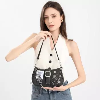 Сумка подмышкой Модный тренд Нишевый дизайн Полумесяц Сумка Холщовая сумка Цепочка Сумка чёрный