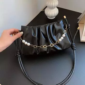 Сумка подмышкой плиссированная сумка женская осень 2024 новый тренд мода жемчужная цепочка портативная текстура сумка-мессенджер маленькая квадратная сумка