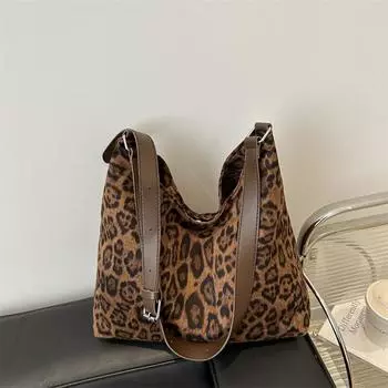 Сумка подмышкой с леопардовым принтом, модная большая сумка-тоут, женская сумка через плечо на осень 2025 года коричневый