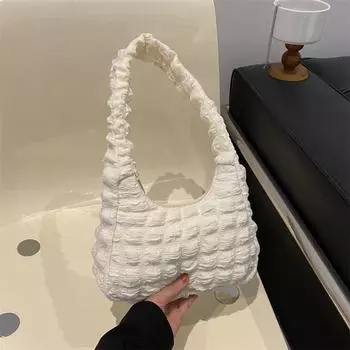 Сумка подмышкой с пузырчатым цветком, женская, 2024 года, новая тенденция, модная, простая сумка на плечо, мягкая и милая сумка для мобильного телефона белый