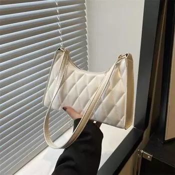 Сумка подмышкой с вышивкой ромбами, женская, летняя, 2024 года, новый иностранный стиль, однотонная, через плечо, корейская версия, повседневная сумка чёрный