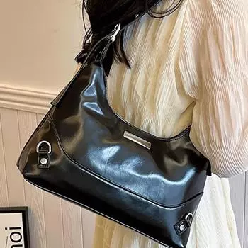Сумка подмышкой Текстура Мягкая кожа Глянцевая Сумки через плечо Популярная однотонная сумка через плечо большой емкости Новые женские сумки